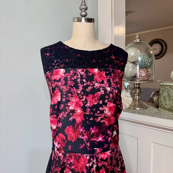 Roz & Ali Lace and Floral Sleeveless Fit & Flare Dress Red Pink Plus Size 20 - Picture 3 of 11